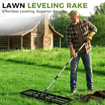 Lawn Leveling Rake, 45"x10" Stainless Steel Lawn Leveler with 76" Adjustable Handle, Heavy-Duty Yard Leveling Rake for Garden, Golf Course, Farm, Pasture, Professional Lawn Care Tool - style: 45"x10" Leveling Rake