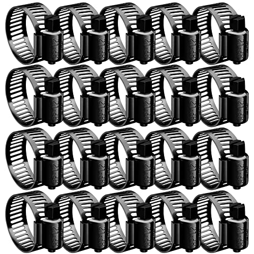 BOTTEN 20pcs Black Hose Clamp,3/4"- 1-1/2"(21-38mm)304 Hose Clamps Stainless Steel Adjustable Worm Gear Hose Clamps Assortment Kit,radiator hose clamps fuel line clamps - size: 3/4''–1-1/2''