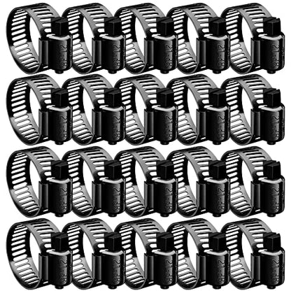 BOTTEN 20pcs Black Hose Clamp,3/4"- 1-1/2"(21-38mm)304 Hose Clamps Stainless Steel Adjustable Worm Gear Hose Clamps Assortment Kit,radiator hose clamps fuel line clamps - size: 3/4''–1-1/2''