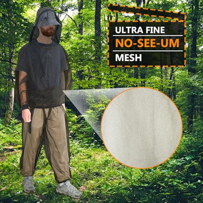 Mosquito Suit - Bug Mesh Pant & Jacket with Hood for Outdoor Protection from Ticks, Bugs, Flies, Gnats, No-See-Ums & Midges - Mosquito Net Clothing for Men & Women with Carrybag, XL Size - style: Extra Large (Adults)