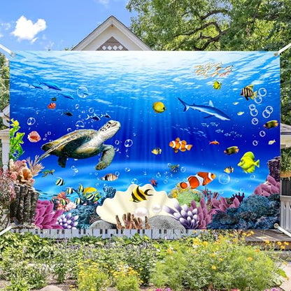Under the Sea Backdrop 12x10 FT Underwater Photo Backdrops Ocean Corals Fish Decorations Background Adult Baby Shower Birthday Party Photo Booth Props - size: 12x10 FT