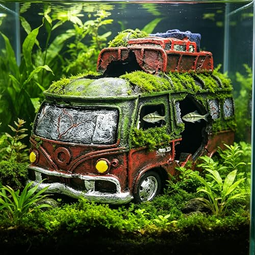 Aquarium Resin Ornament Car Wreckage for Fish Tank Underwater Landscape Decoration Hiding Cave Hideouts House Plants Supplies Decor Accessories
