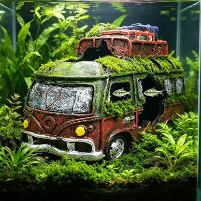 Aquarium Resin Ornament Car Wreckage for Fish Tank Underwater Landscape Decoration Hiding Cave Hideouts House Plants Supplies Decor Accessories