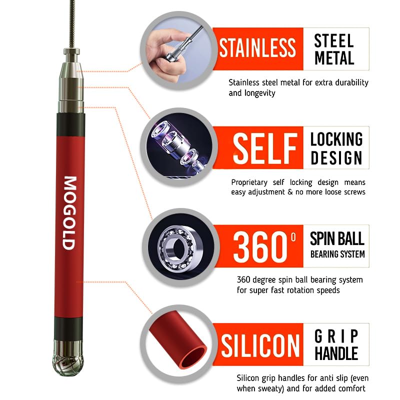 2-in-1 Speed Rope: 2mm for Boxing/MMA & 3mm for CrossFit - Tool-Free Adjustable Cable System with Dual Bearings - Sweatproof Hybrid Grip for High-Intensity Training - color: Red