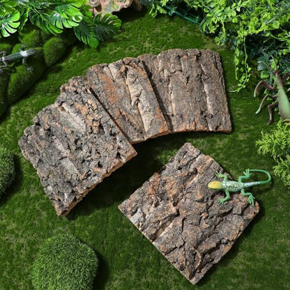 Toddmomy Reptile Cork Bark Background 8 Pieces 5.90X5.90X1.57 Inch Natural Terrarium Decor for Gecko Lizard Frog Climbing Habitat Aquarium