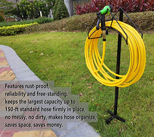 Freestanding Garden Hose Holder Hanger, Heavy Duty Metal Water Hose Reel Storage Stand Rack for Yard Lawn, Bright Black (Hose not Included) - color: Nozzle