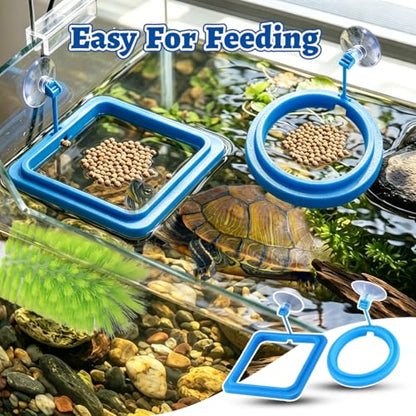 3 Pcs Aquatic Turtle Tank Accessories, Turtle Feeding Ring with Suction Cup and Brush, Toys for Tortoise Aquarium Enrichment Habitat