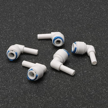 Elbow Water 1/4-Inch Tube Quick Connect Fitting +5 Lock Clips for Reverse Osmosis Filter Pack of 5