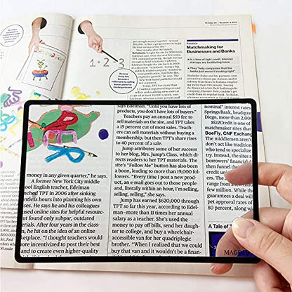 MAGDEPO 3X Page Magnifying Lens 4.75" x 7" Combo-Set 2 Bookmark Magnifier with Ruler & 2 Card Magnifier for Reading Books, Magazine, Newspaper, and People with Low Vision. - color: Combo Set