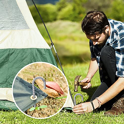 Rebar Stakes 12 Inch, Tent Stakes Heavy Duty Galvanized J Shaped 50 Pack Landscape Fabric Staples for Garden Weed Barrier Fabric Dog Fence Inflatable Camping Tents Artificial Turf - color: Silver-8mm, size: 50pcs