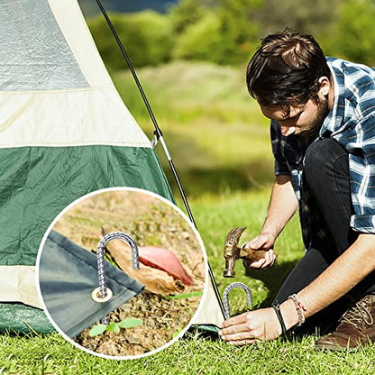 Rebar Stakes 12 Inch, Tent Stakes Heavy Duty Galvanized J Shaped 50 Pack Landscape Fabric Staples for Garden Weed Barrier Fabric Dog Fence Inflatable Camping Tents Artificial Turf - color: Silver-8mm, size: 50pcs