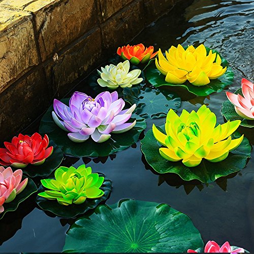 Artificial Floating Foam Lotus Flower Pond Decor Water Lily (6 Colours-2, Small-10cm)