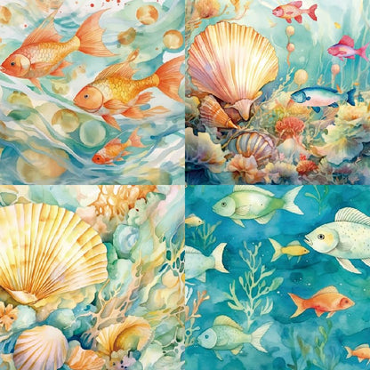 24 Sheets 6" x 6" Aquarium Scrapbook Paper Single-Sided Cardstock for Scrapbooking Journal