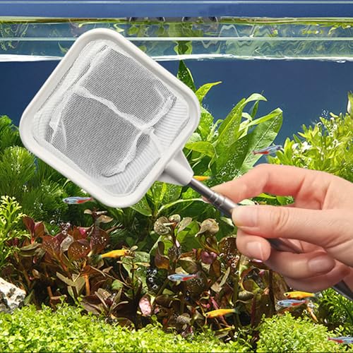 Fish Tank Net with Telescopic Stainless Steel Handle Deeper Mesh Bag Fish Net Square Fish Tank Net for Shrimp Baby Fish Food Residue Debris Black - color: Black