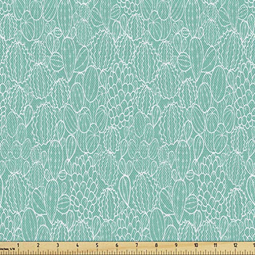 Lunarable Nature Fabric by The Yard, Hand Drawn Sketchy Mexican Cactus Fruit with Spikes with Turquoise Backdrop, Decorative Fabric for Upholstery and Home Accents, 2 Yards, Green White - color: Green White, size: Upholstery Fabric 2 yards
