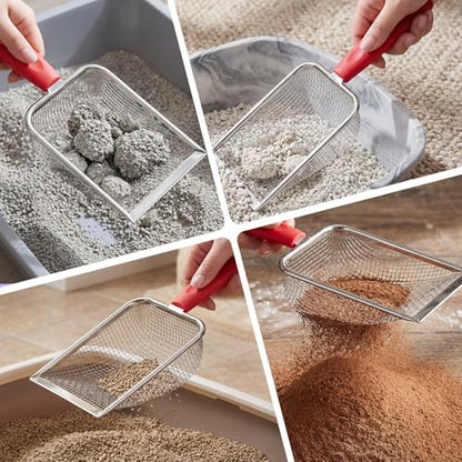 Stainless Steel Reptile Sand Substrate Scoop, Fine Mesh Metal Reptile Litter Cleaner Scooper, Cat Litter-Scoop, Mesh Litter-Shovel, Litter Cleaner Corner Scoop Sand Sifter for Terrarium Sands Waste