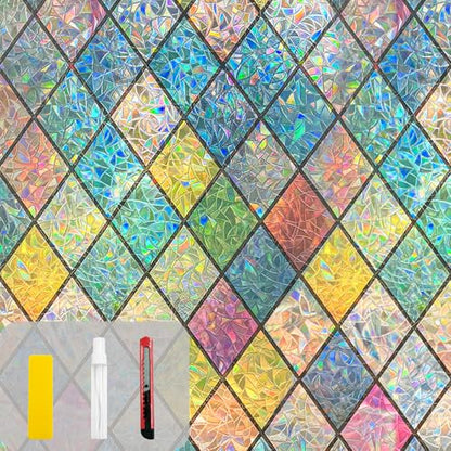 Rainbow Privacy Window Film Stained Glass Window Film That is Adhesive-Free, Residue-Free, Reusable, and Easy to Install with Tools. (Rainbow, 17.5 X 78.7 in) - color: Rainbow, size: 17.5 x 78.7 In