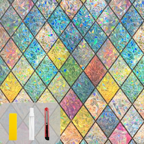Rainbow Privacy Window Film Stained Glass Window Film That is Adhesive-Free, Residue-Free, Reusable, and Easy to Install with Tools. (Rainbow, 17.5 X 78.7 in) - color: Rainbow, size: 17.5 x 78.7 In
