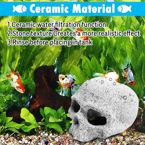 Aquarium Skull Reptile House Decor Ceramic Head Skeleton Decorations Cave Betta Toys Fish Hideout Stones House for Tank Landscape Decorative Hideout Cave Shelter Shrimp Cichlid Hiding Breeding