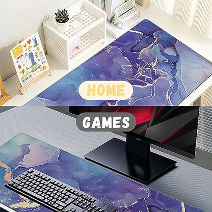 Large Mouse Pad Abstract Purple Marble Texture Extended Gaming Mouse Pad Non-Slip Desk Mat with Stitched Edge Laptop Computer Keyboard Mousepad for Office Home 35.4" x 15.7" - color: Abstract Purple Marble Texture