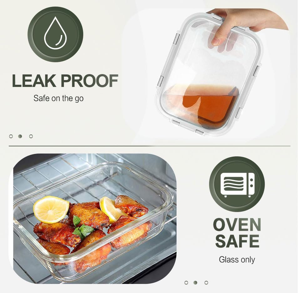 10 Packs 30 oz Glass Meal Prep Containers,Glass Food Storage Containers with Lids,Airtight Lunch Bento Boxes,Microwave, Oven, Freezer and Dishwasher,White