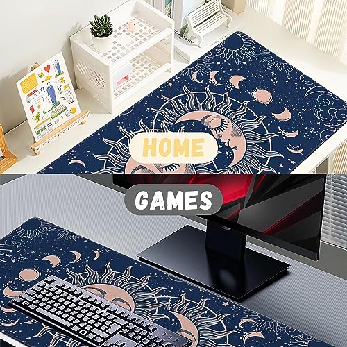 Large Mouse Pad Magic Moon and Sun Extended Gaming Mouse Pad Non-Slip Desk Mat with Stitched Edge Laptop Computer Keyboard Mousepad for Office Home 35.4" x 15.7" - color: Magic Moon and Sun