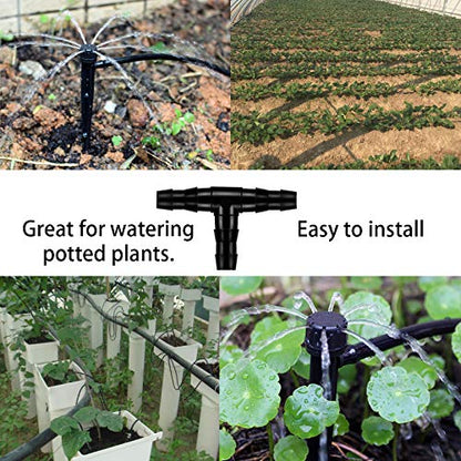 300Pcs Barbed Tee Connectors Drip Irrigation, 1/4" Universal Barbed Tee Fittings for 4/7mm Water Tube,3-Way Irrigation Coupling for Flower Pot Garden Lawn(Black)