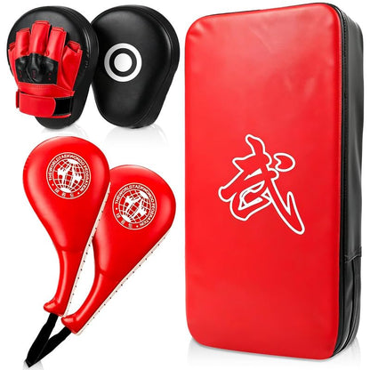 5 PCS Taekwondo Sparring Gear Set Martial Arts Training Equipment Set for Beginners Including Punching Mitts，kick pad，and Boxing pad.Suitable for Teenagers. - color: Reds