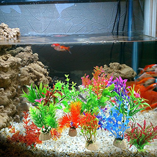 10 Pack Artificial Aquarium Plants, Small Size 4 to 4.5 inch Approximate Height Fish Tank Decorations Home Décor Plastic