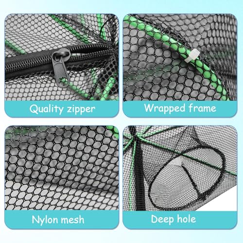 Fishing Bait Trap Crab Trap Minnow Traps, Foldable Net for Blue Crabs Lobster Shrimp Crawfish with Rope and Crabbing Equipment - color: Black-1 Pack, size: 8 Holes-25.5" x 9.4"