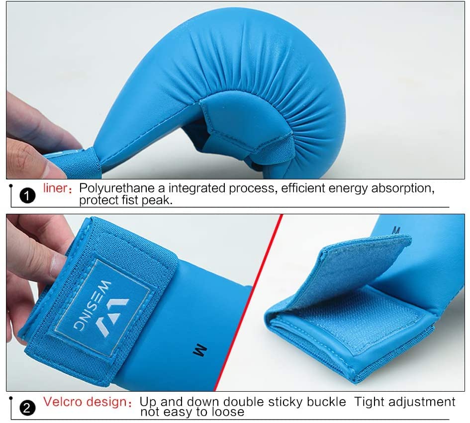 Wesing WKF Sparing Karate Gloves Without Thumb Protection Blue Red - color: Blue, size: Medium
