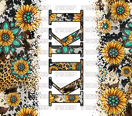 QPTADesignGift Kiki Sunflower Turquoise Gemstone And Leopard - Kiki Skinny Tumbler Cowhide Distressed Tumbler - Western Tumbler 20Oz Skinny Tumbler - Kiki Gift, White