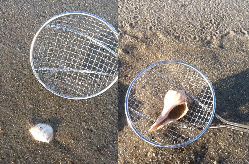Full Size Beach Scoop Shovel & Sifter Tool for Beachcombing – Adjustable Sea Glass, Shell, Shark Tooth Sifter for the Beach – Can Be Used as a Walking or Hiking Stick Too – Blue, 4” Basket