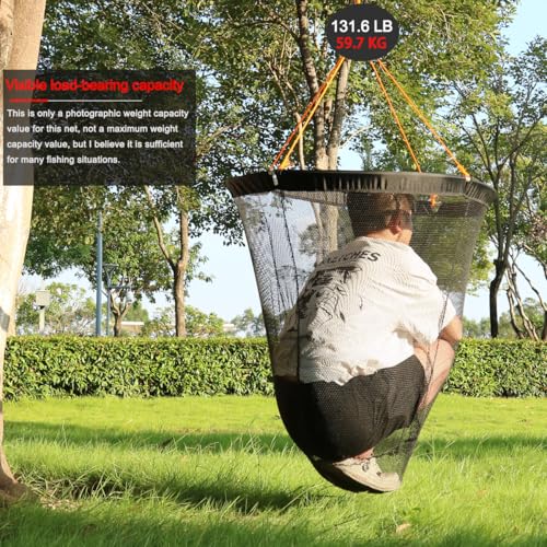 Foldable Bridge and Pier Fishing Landing Net - High Load-Bearing Aluminum Ring Drop Net for Saltwater Freshwater - Collapsible Basket With 49.2 FT Rope