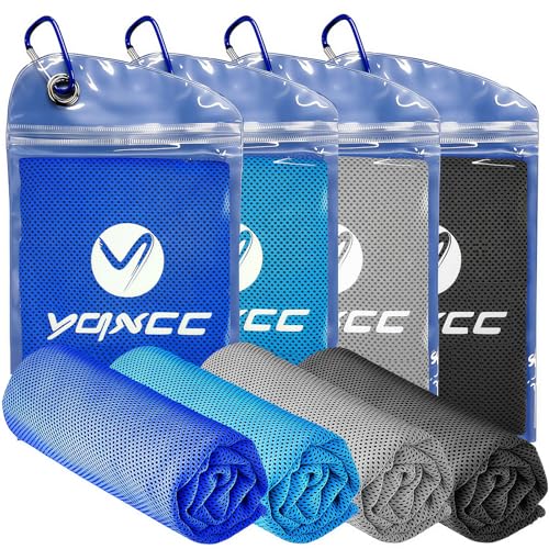 YQXCC 4 Pack Cooling Towels, 40"x12", Ice Cool Towels for Neck & Face | Soft Breathable Microfiber, Instant Cooling Neck Wraps for Yoga, Golf, Gym, Running, Hiking, Camping & Hot Weather Activities - color: Dark Blue, Light Blue, Dark Gray, Light Gray