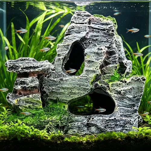 Resin Artificial Rockery Cave - Fish Tank Decoration, Aquarium Landscaping Crafts - color: Grey Fish Tank Castle Style 3