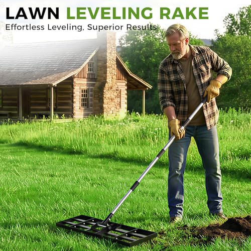 Lawn Leveling Rake, 30"x10" Stainless Steel Lawn Leveler with 76" Adjustable Handle, Heavy-Duty Yard Leveling Rake for Garden, Golf Course, Farm, Pasture, Professional Lawn Care Tool - style: 30"x10" Leveling Rake