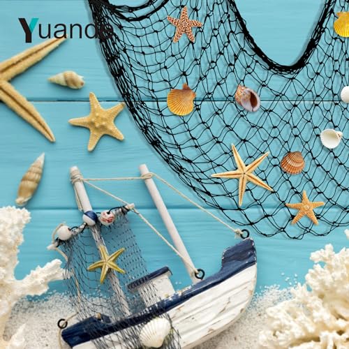 Decorative Fishing Net 5x10 ft,YuanDe 2 Pack Large Black Picture Fish Net, Wall Photo Hanging Fishnet for Nautical Mermaid Pirate Ocean Themed Hawaii Beach Under The Sea Party Decorations