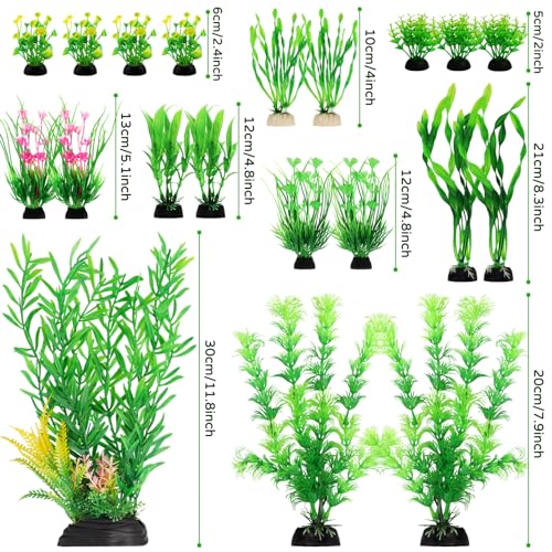 Fish Tank Plants, 20pcs Aquarium Decor Green Plants Artificial Aquarium Decorations Plant, Fish Tank Accessories for Household and Office Aquarium Simulation, Small to Large