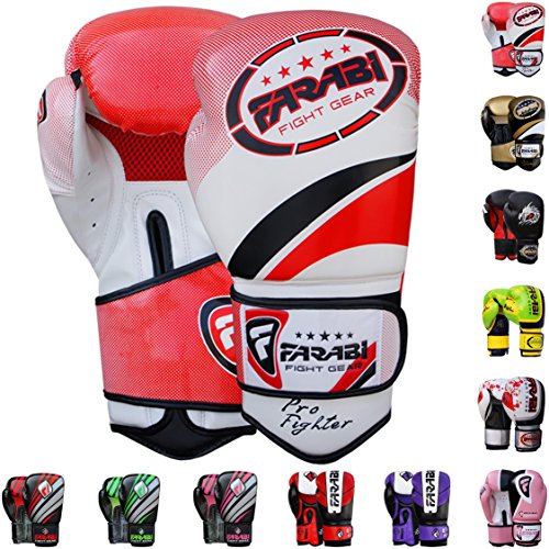 Farabi Pro Fighter Boxing Gloves Sparring Gym Bag Punching Focus Pad Mitts - color: Red, size: 14Oz