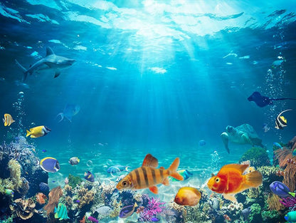 48x24IN Aquarium Scenery Under The Sea Coral Reef Backdrop Terrarium Background with Double-Sided Tape