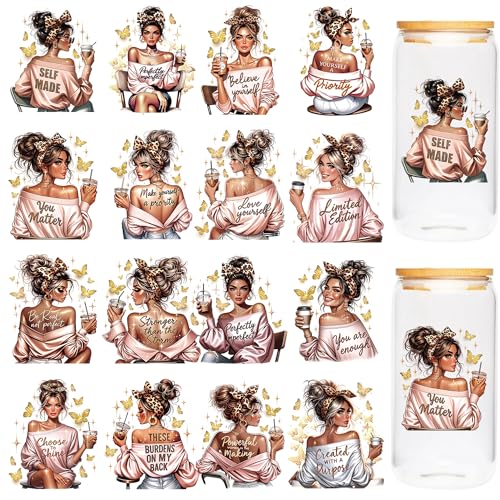 Inspirational Girl UV DTF Cup Wraps - 16 Sheet Shining Girl UV DTF Transfer Stickers, Motivational UVDTF Cup Wraps for Glass, Waterproof Transfer Sticker, DIY Crafts - color: Girl672