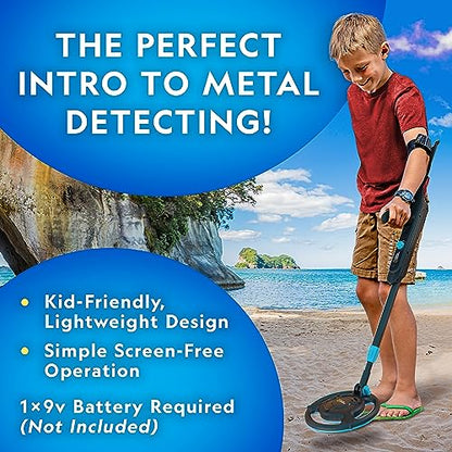 National Geographic Starter Metal Detector Kit for Kids - Kids Metal Detector with 7.4" Waterproof Coil & Trowel, Lightweight Gold Detector, Beach Detecting, Gift for Boys & Girls