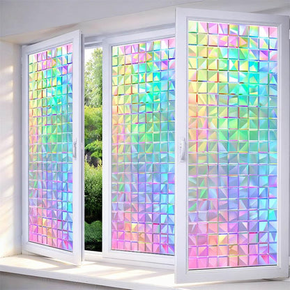 Window Privacy Film Iridescent Tint Stained Glass Window Film Decorative Static Cling Non Adhesive Removable Reusable Window Cling for Bathroom Shower Windows Anti Glare UV Blocking 17.7x39.4 Inch