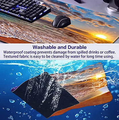 Sunset Beach Large Gaming Mouse Mat with Stitching Edges, Office Desk Mat | The Surface Of The Mouse Pad Is Designed With Fiber Woven Material, And The Base Is Made Of Natural Anti Slip Rubber. - color: Beach at Sunset