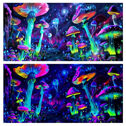 30X18IN Blacklight Aquarium Background UV Reactive Mushroom Background Starry Sky Terrarium Background with 10 EVA Double-Sided Tape - size: 30X18in/75X45cm