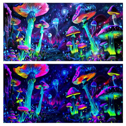72X18IN Blacklight Aquarium Background UV Reactive Mushroom Background Starry Sky Terrarium Background with 10 EVA Double-Sided Tape - size: 72X18in/180X45cm