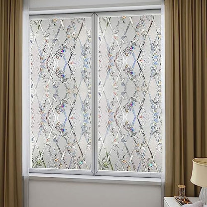 Window Privacy Film, 3D Stained Glass Film, Vinyl Decorative Window Decals, Static Cling Window Film Non-Adhesive Removable (23.6 x 157.4 inch) - size: 23.6'' x 157.4'' (60 x 400 cm)