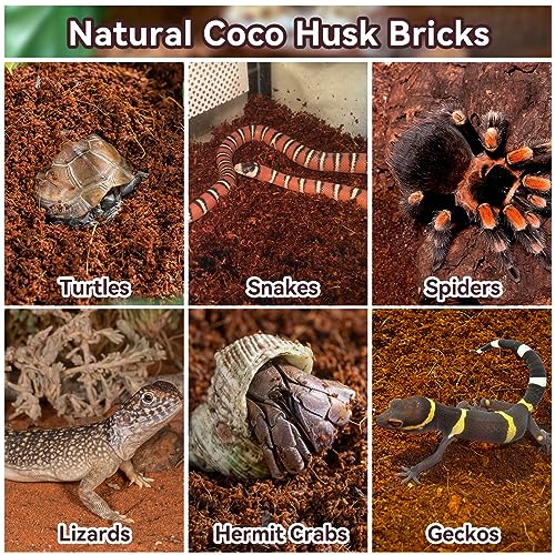 2 Pack Coconut Fiber Substrate, Natural Coco Coir Bedding for Reptiles Turtles, Tortoises, Snake, Hermit Crab, Gecko, Lizard, Bioactive Terrarium Soil for Humidity Control and Plant Substrate