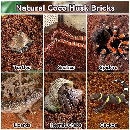 2 Pack Coconut Fiber Substrate, Natural Coco Coir Bedding for Reptiles Turtles, Tortoises, Snake, Hermit Crab, Gecko, Lizard, Bioactive Terrarium Soil for Humidity Control and Plant Substrate